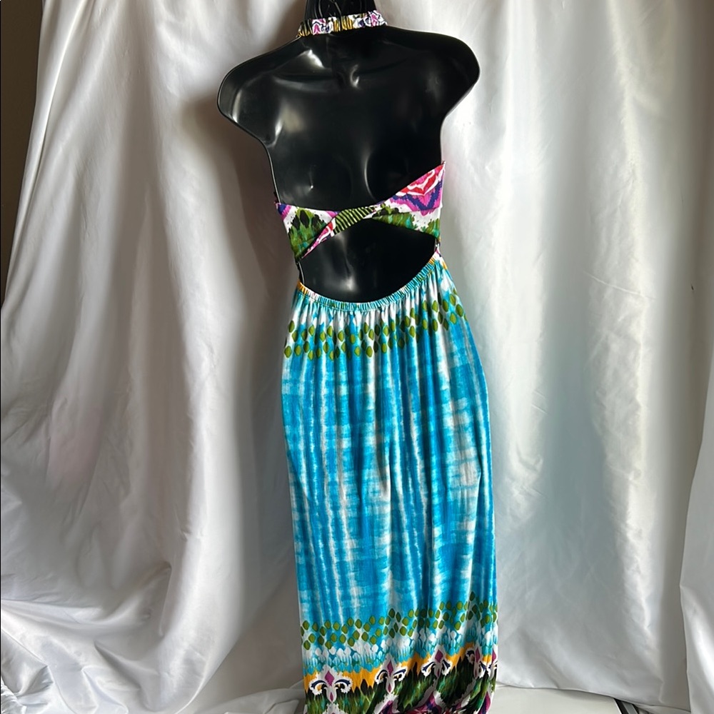 Moa Moa Blue and Pink Halter Maxi Sundress - Picture 4 of 10